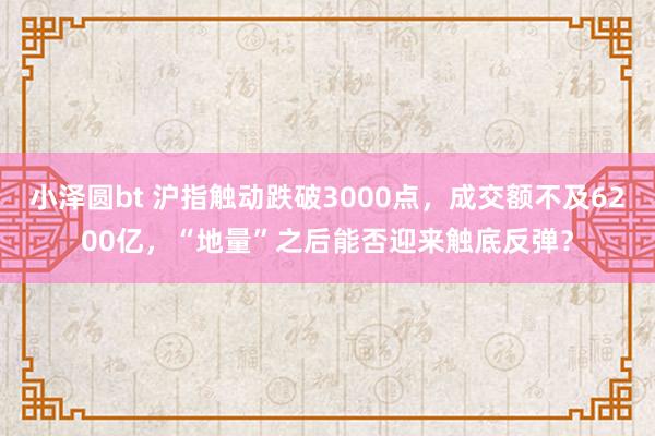 小泽圆bt 沪指触动跌破3000点，成交额不及6200亿，“地量”之后能否迎来触底反弹？